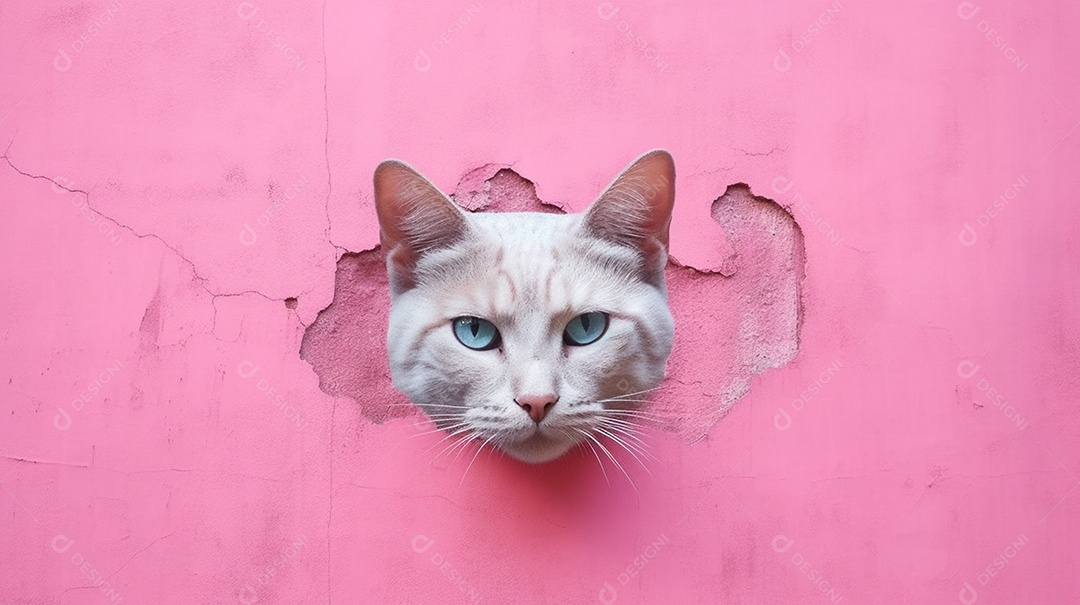 Gato com a cabeça na parede rosa