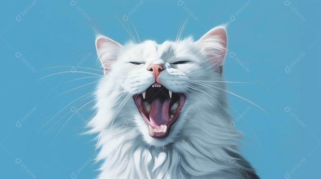 Gato sorridente em fundo azul