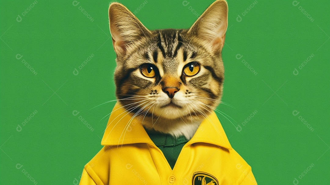 Gato com uniforme de futebol em fundo verde