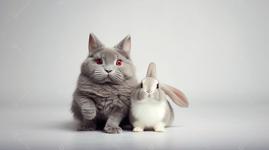 Casal de coelhos fofo em fundo cinza