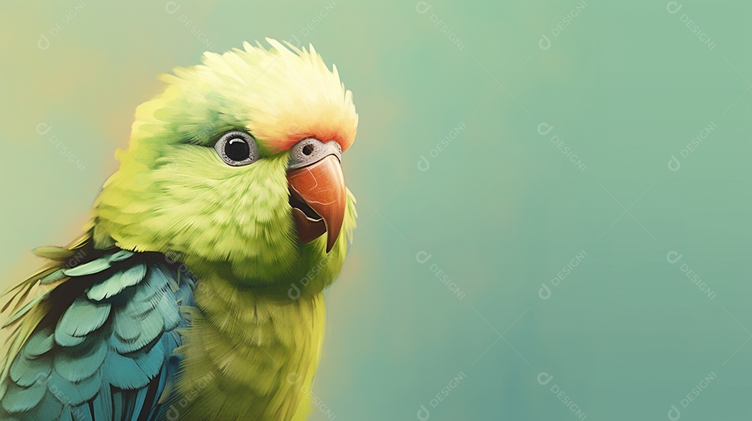 Pássaro periquito em fundo verde