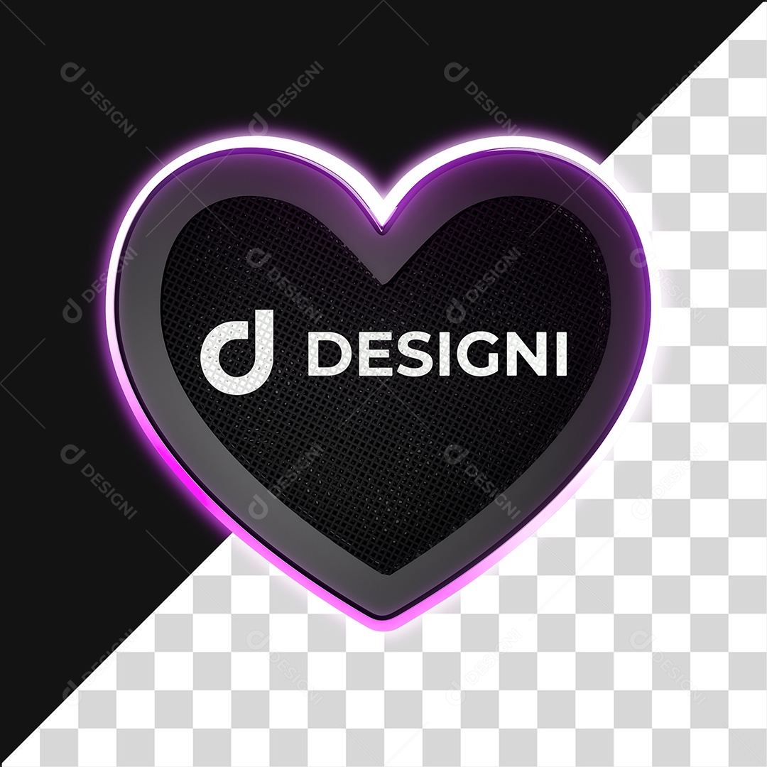 Painel De Metal Designi Elemento 3D Em Forma De Coração Com Luz Neon Para Composição PSD