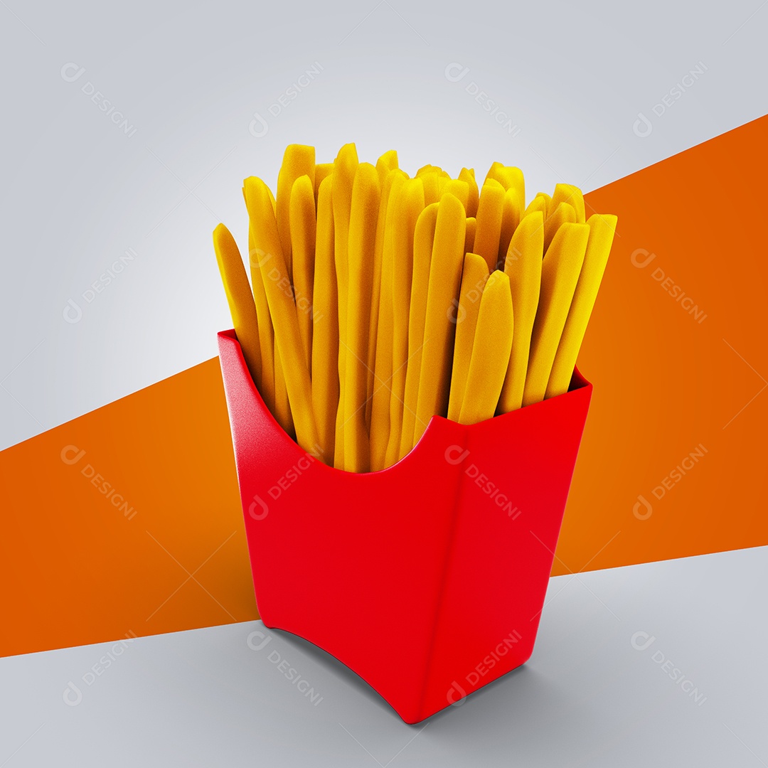Caixa Com Batata Frita Elemento 3D Para Composição PSD