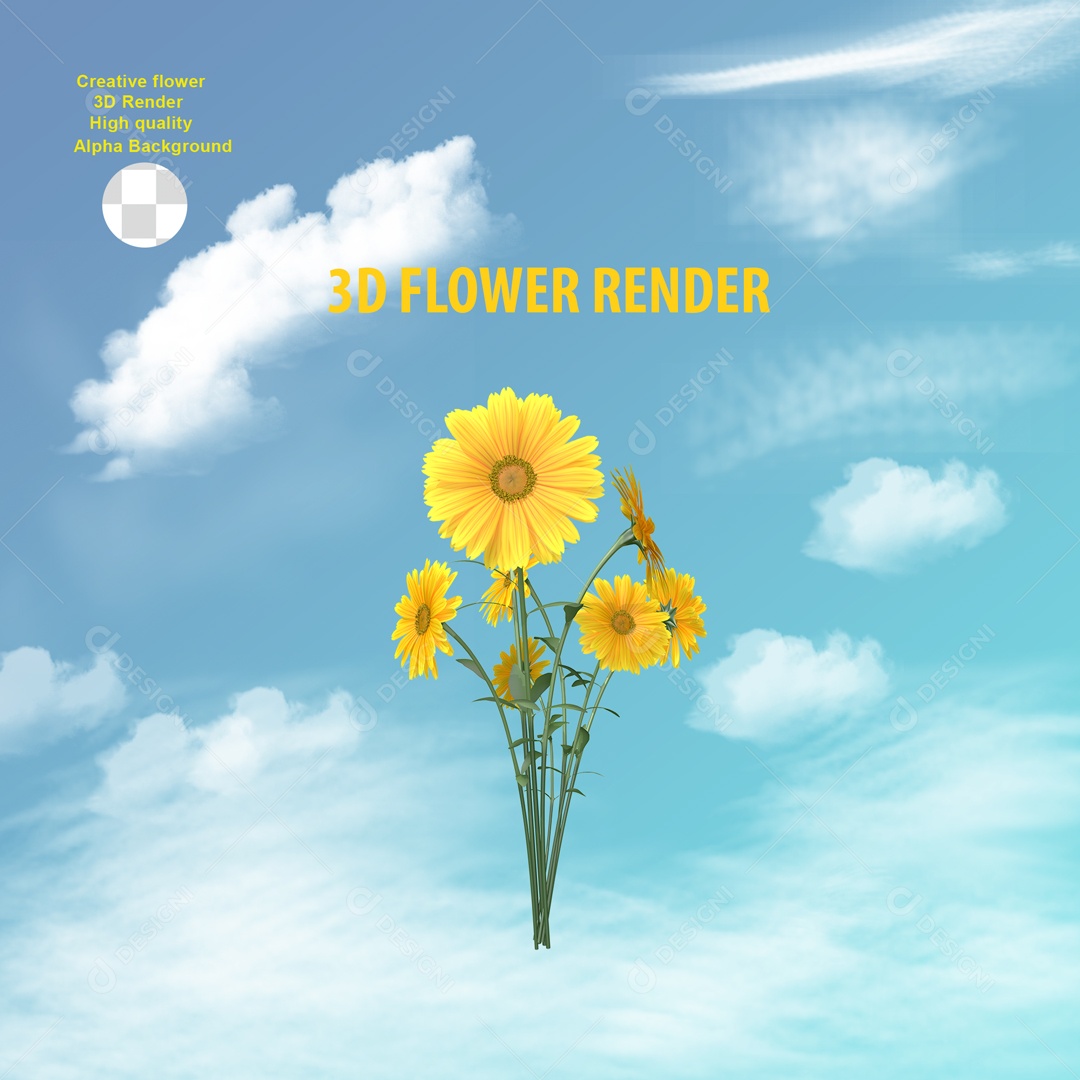 Elemento 3D Flores Amarelas Para Composição PSD