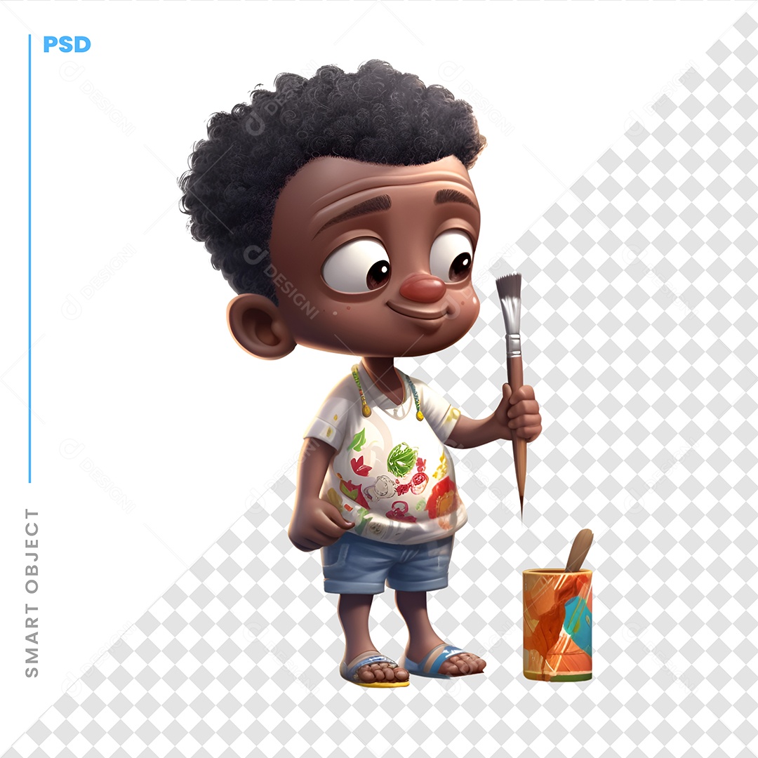 Garoto Com Um Pincel Personagem 3D Para Composição PSD