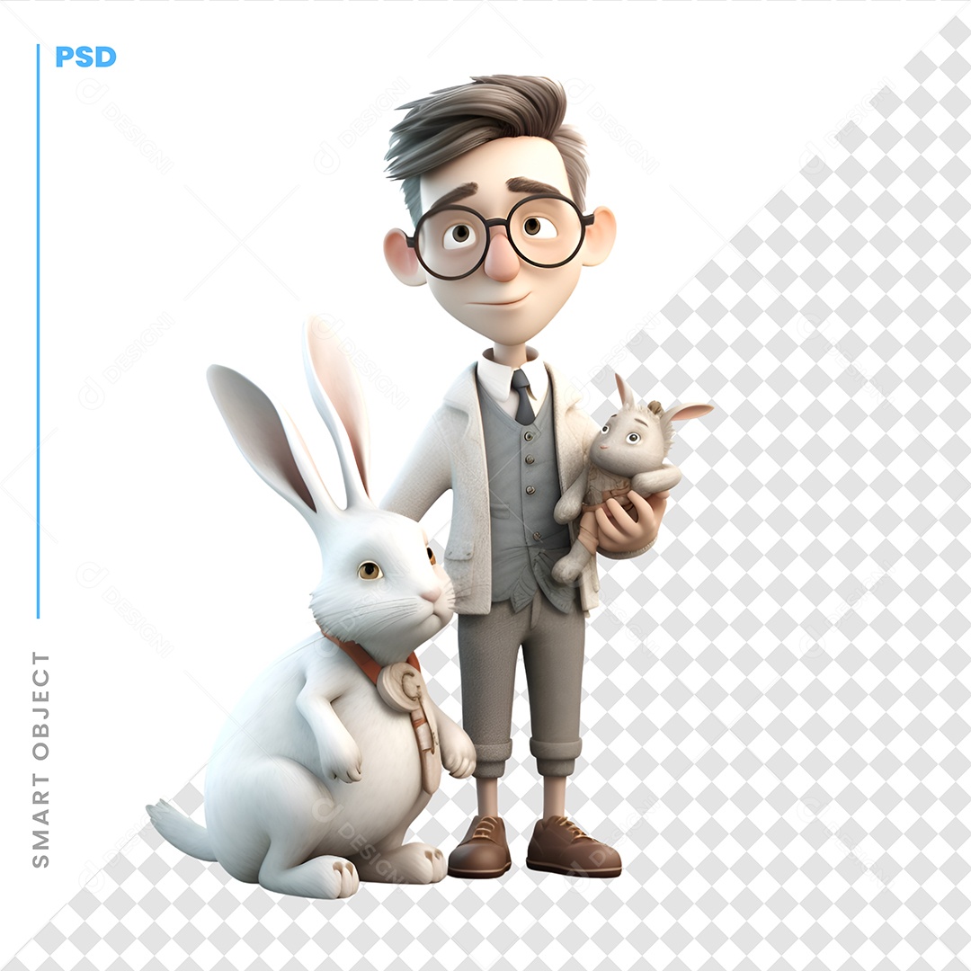 Homem Com Um Coelho Personagem 3D Para Composição PSD