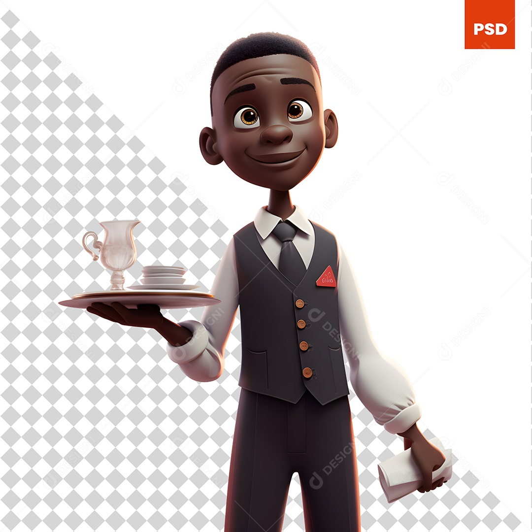 Garçom Personagem 3D Para Composição PSD