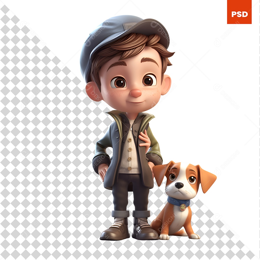 Homem Com Um Cachorro Personagem 3D Para Composição PSD