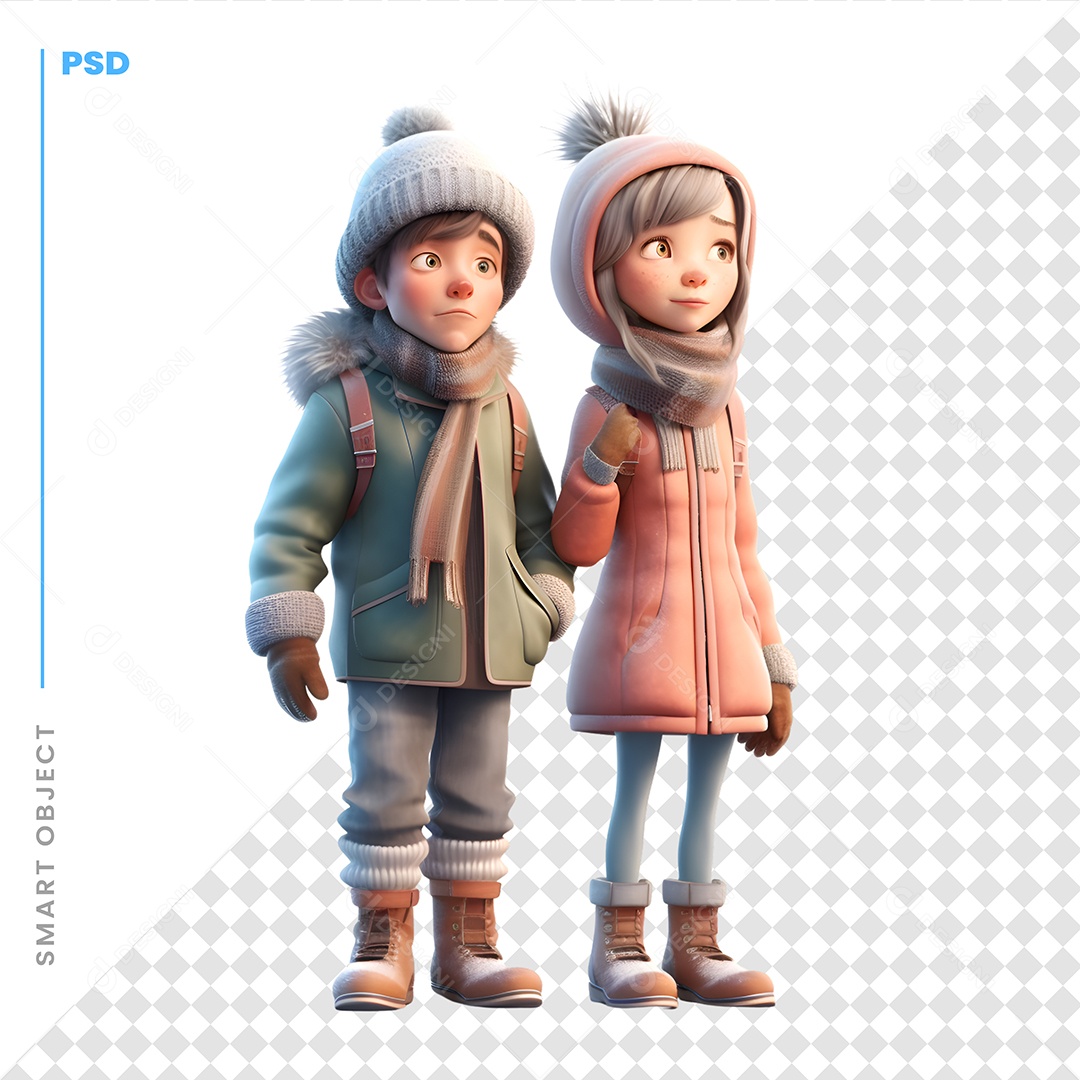 Casal Com Roupas De Frio Personagem 3D Para Composição PSD