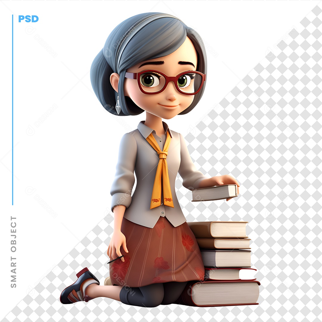 Mulher Com Livros Personagem 3D Para Composição PSD