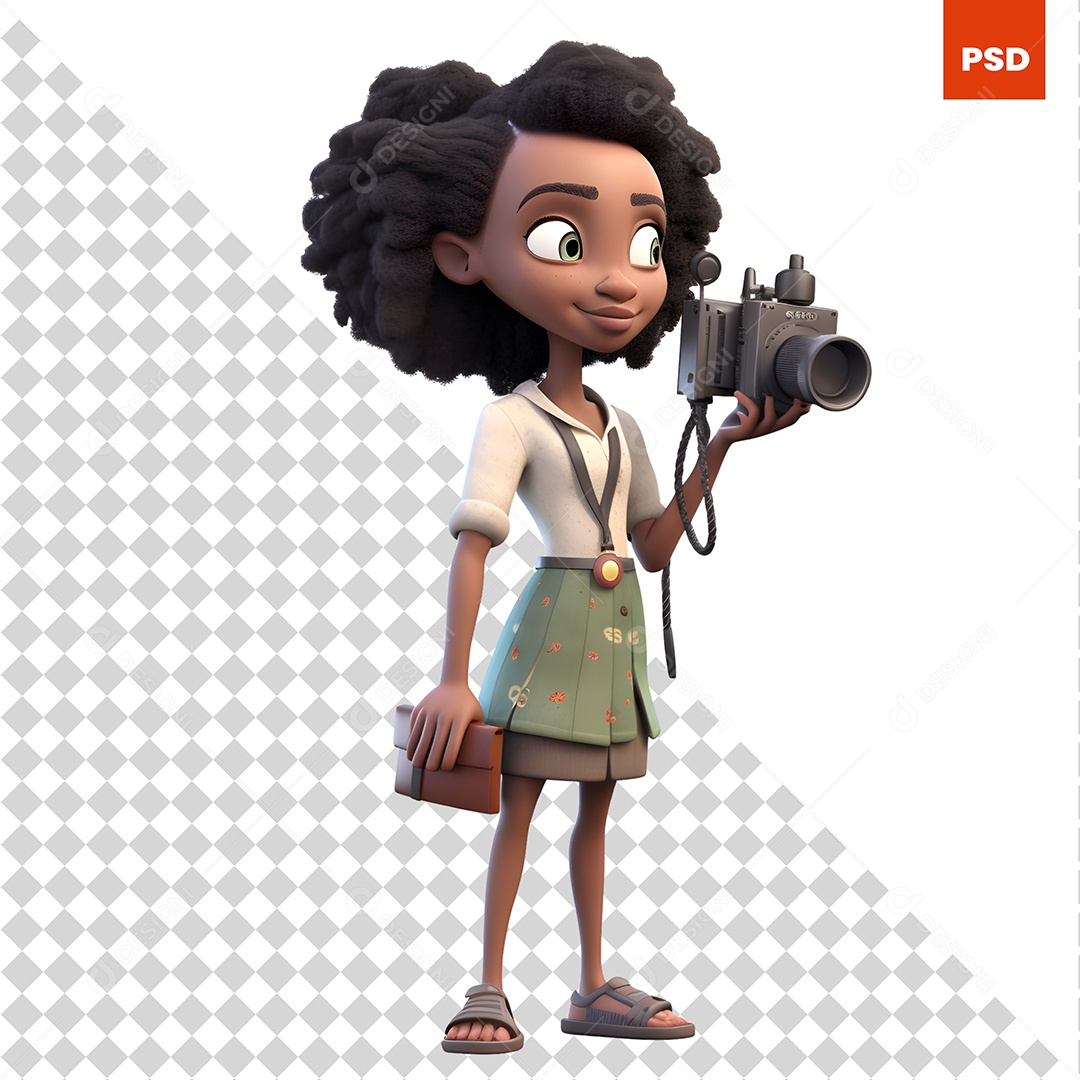 Woman With A Camera 3D Character For PSD Composition