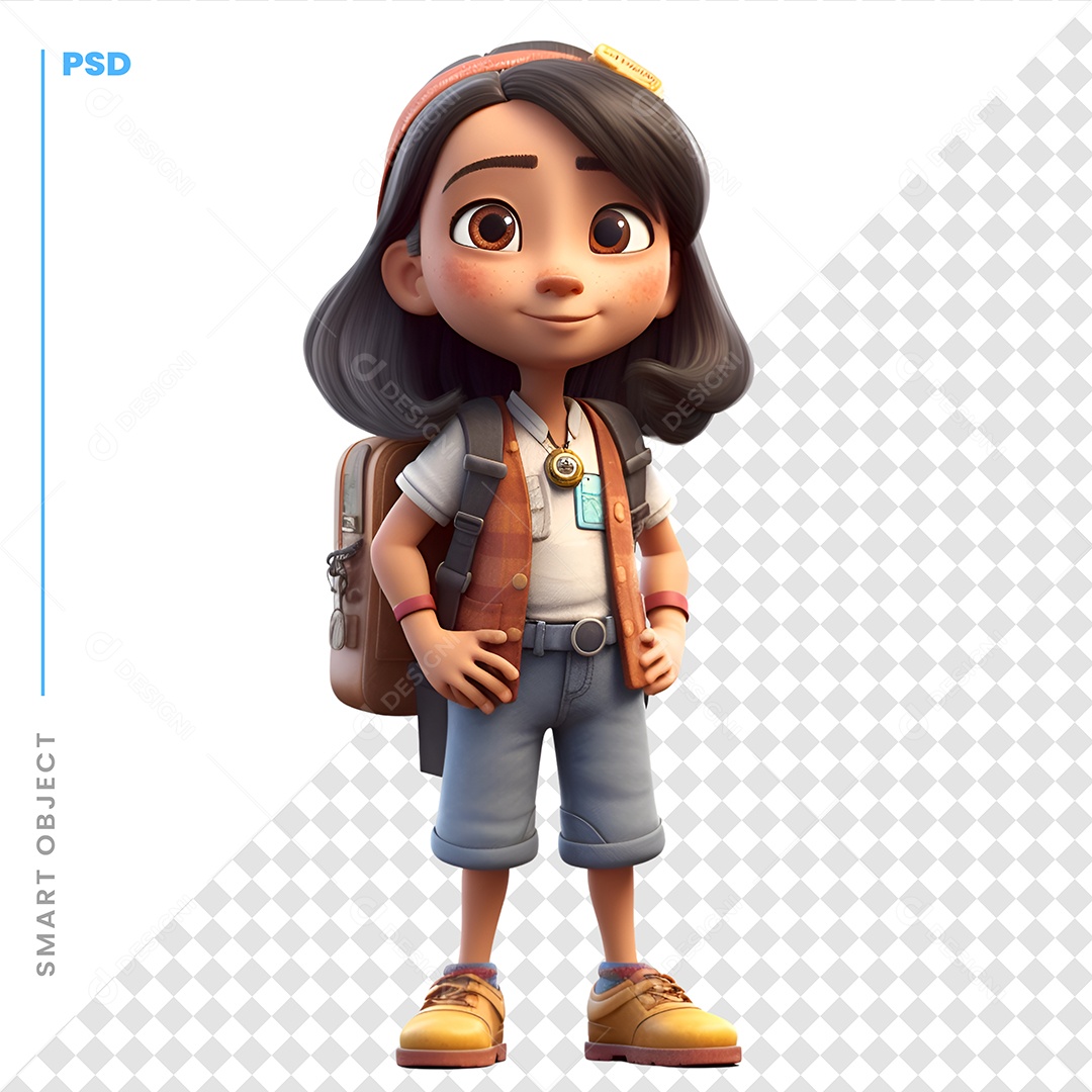 Garota De Mochila Personagem 3D Para Composição PSD