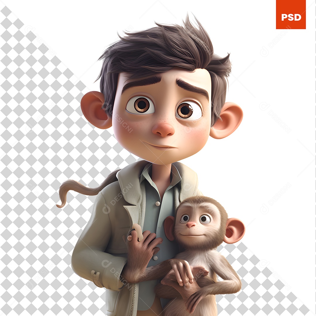 Garoto Macaco Personagem 3D Para Composição PSD
