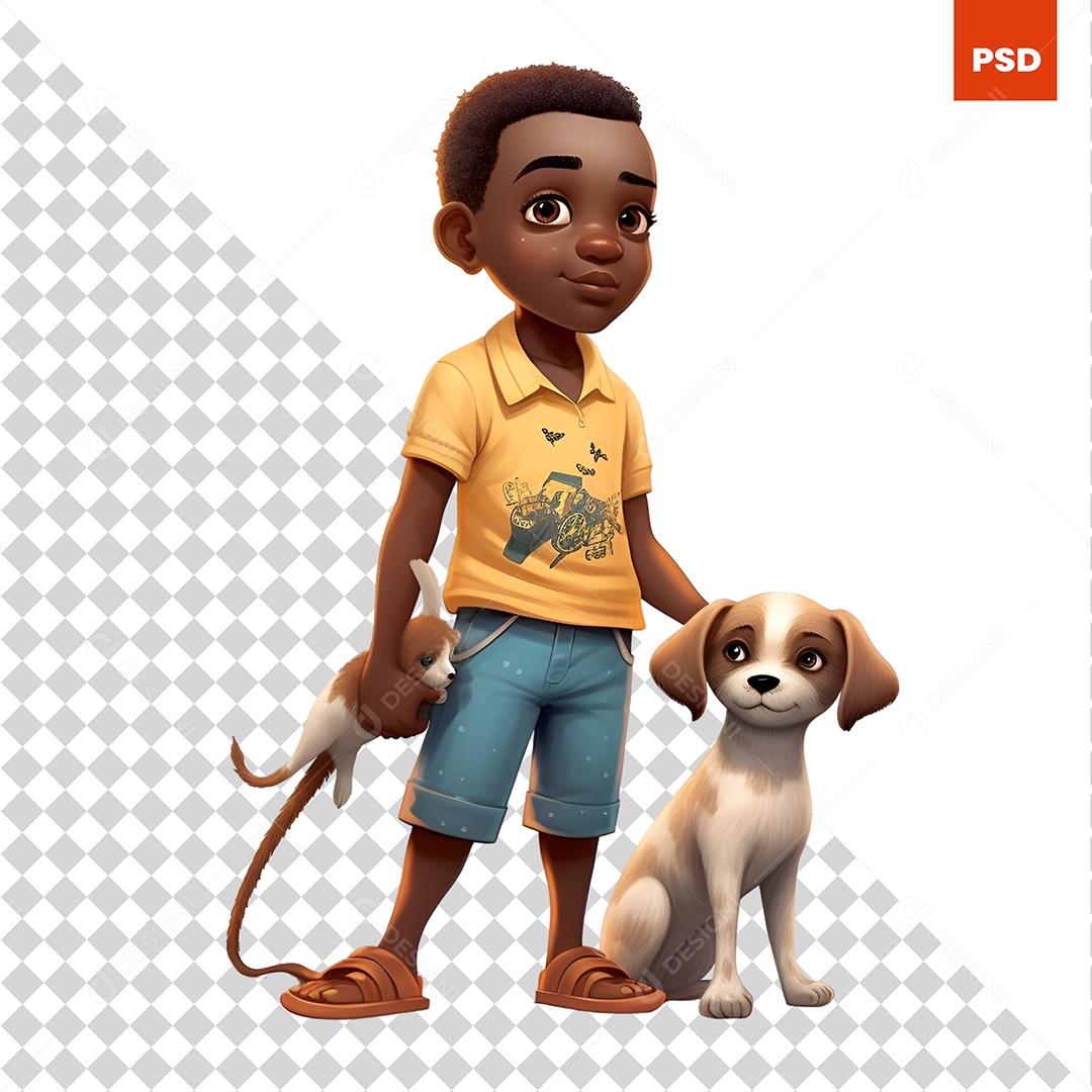 Jogador Com Cachorro Personagem 3D Para Composição PSD