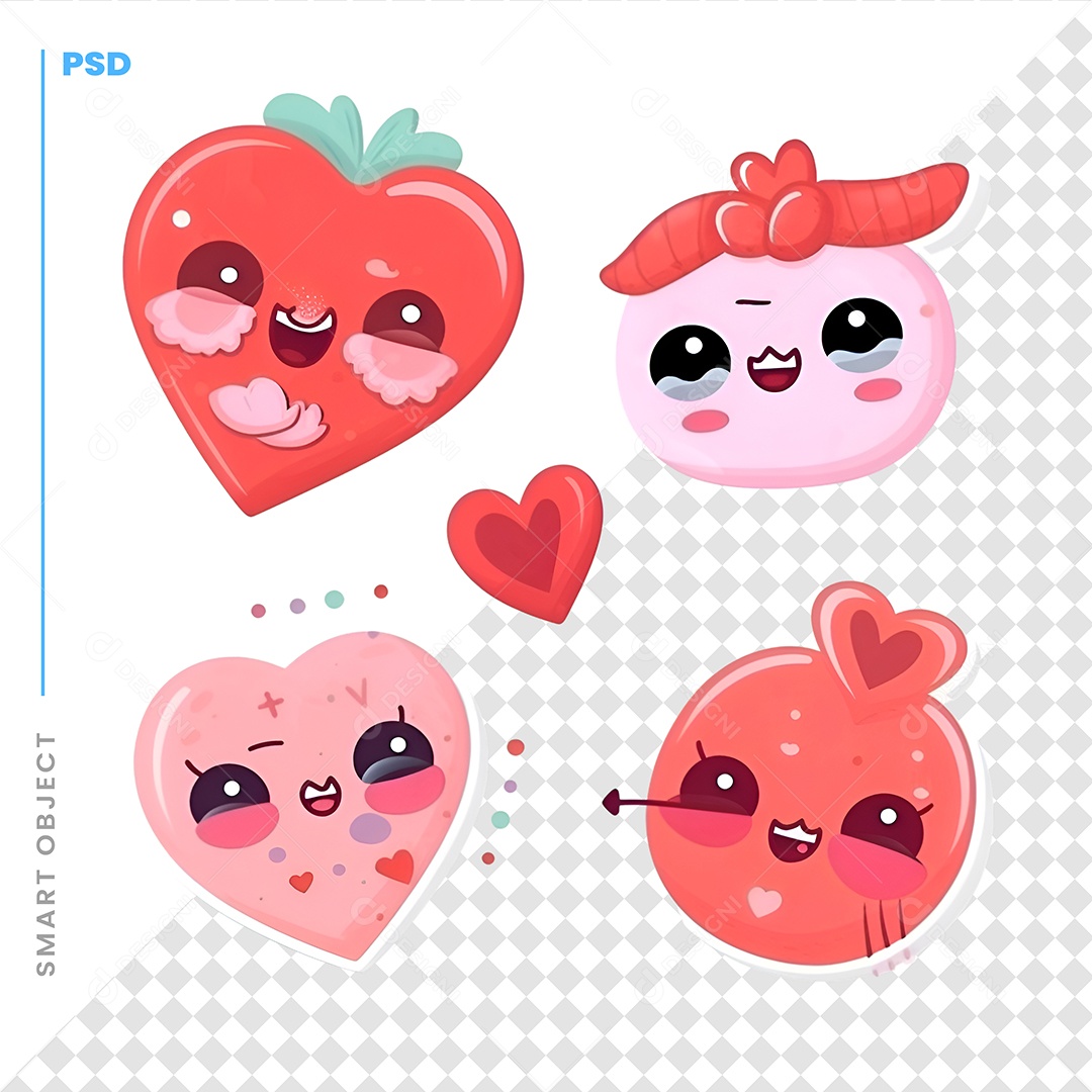 Conjunto de Corações Com Emoções Diferentes Ilustração Vetorial PSD