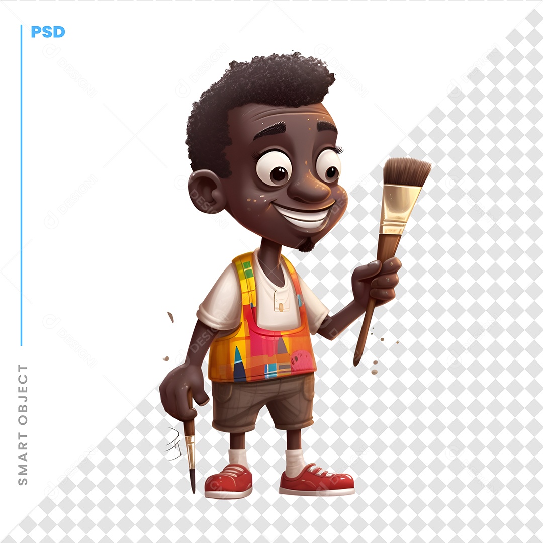 Garoto Com Um Pincel Personagem 3D Para Composição PSD