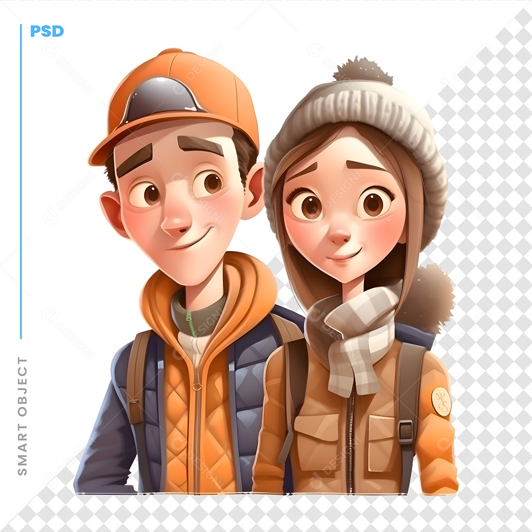 Casal Com Roupas De Frio Personagem 3D Para Composição PSD