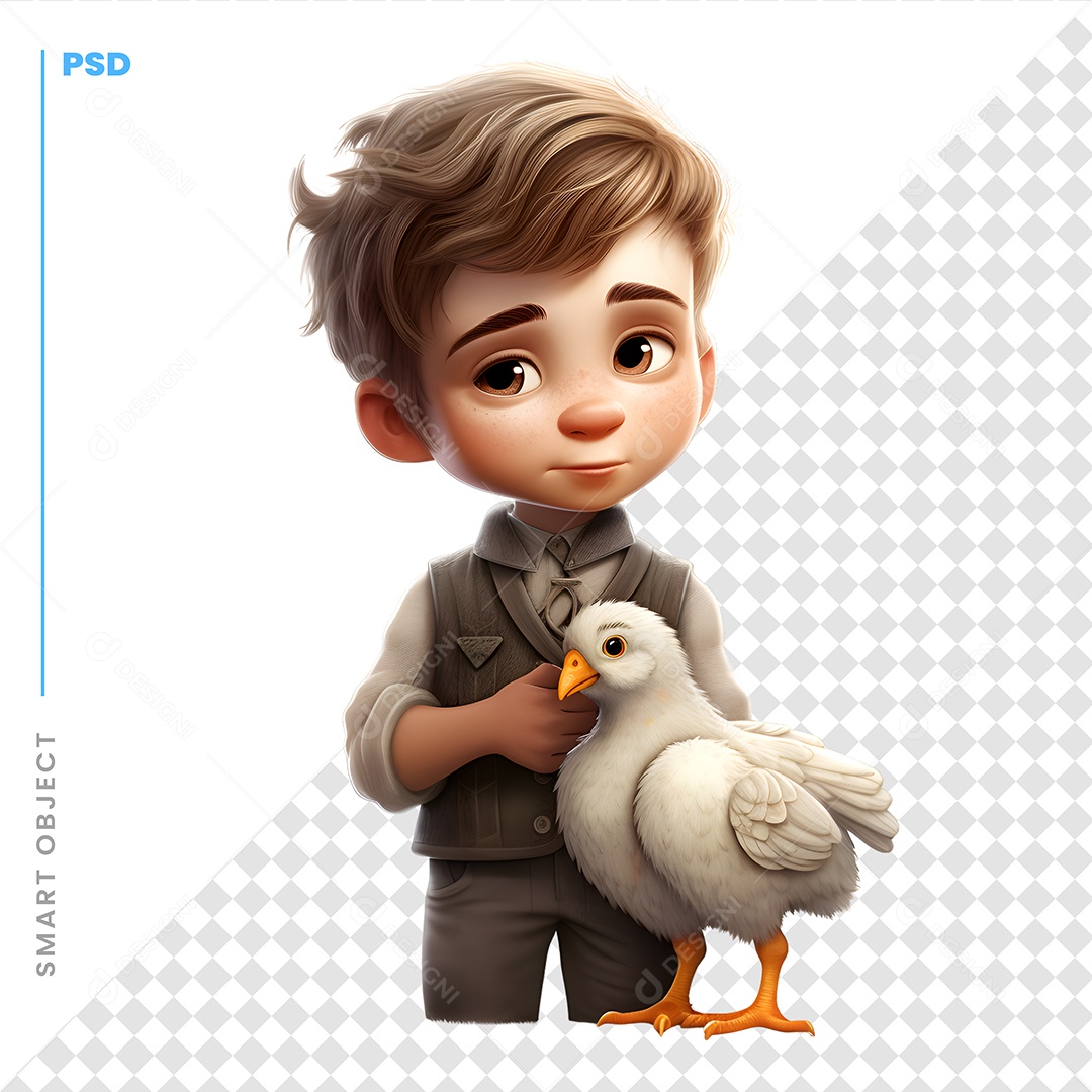 Casal Com Uma Galinha  Personagem 3D Para Composição PSD