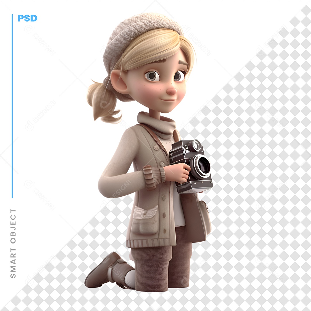 Garota Com Uma Câmera  Personagem 3D Para Composição PSD