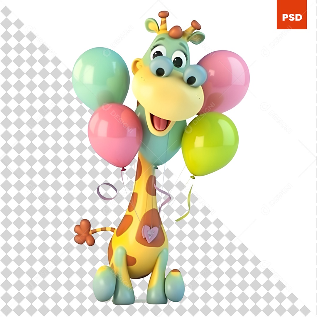 Girafa Personagem 3D Para Composição PSD