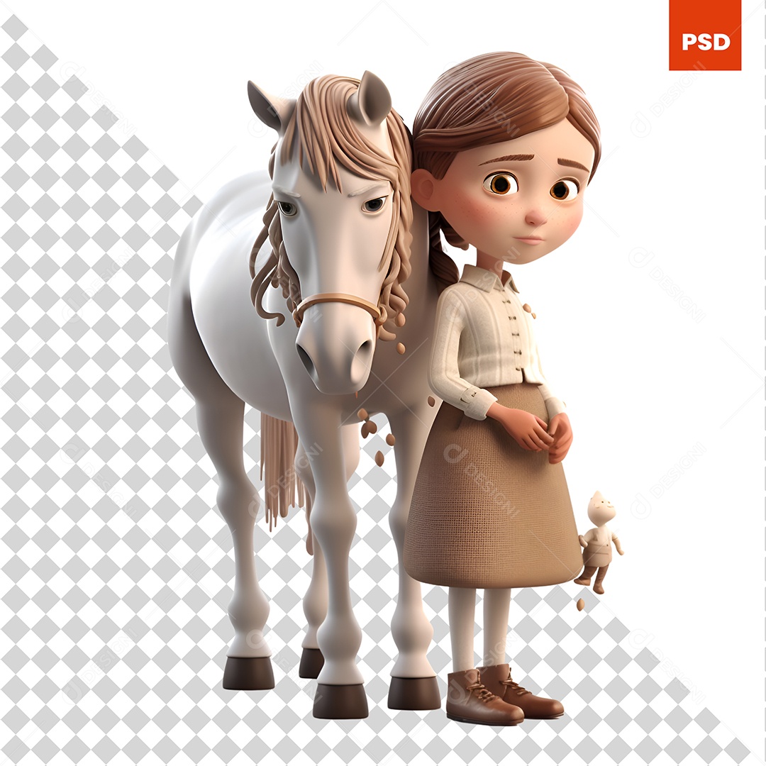 Garota Com Um Cavalo Personagem 3D Para Composição PSD