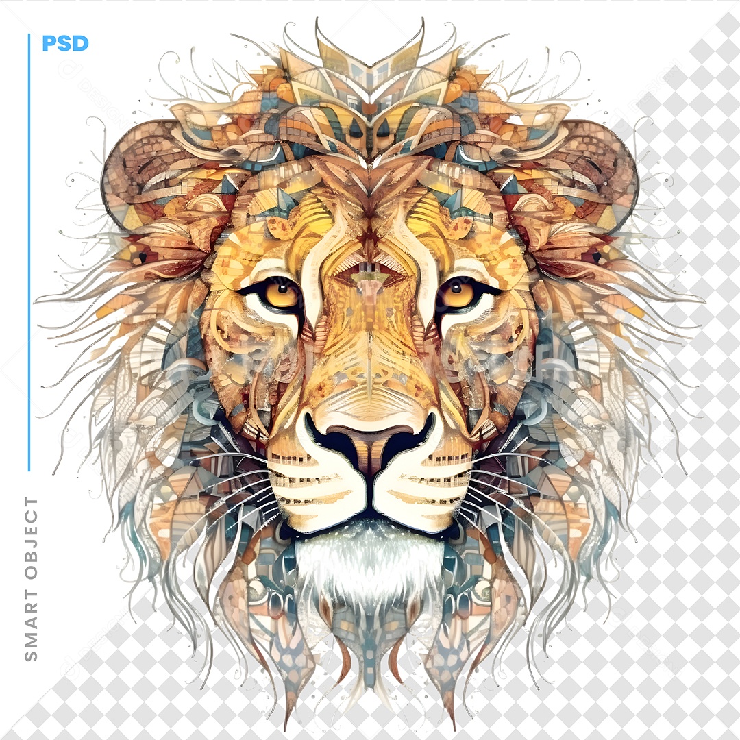Cabeça de Leão Com Ornamento Ilustração Desenhada à Mão PSD