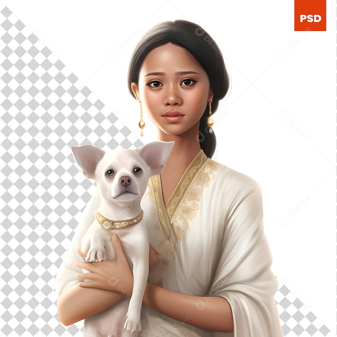 Mulher Segurando Um Cachorro Personagem 3D Para Composição PSD