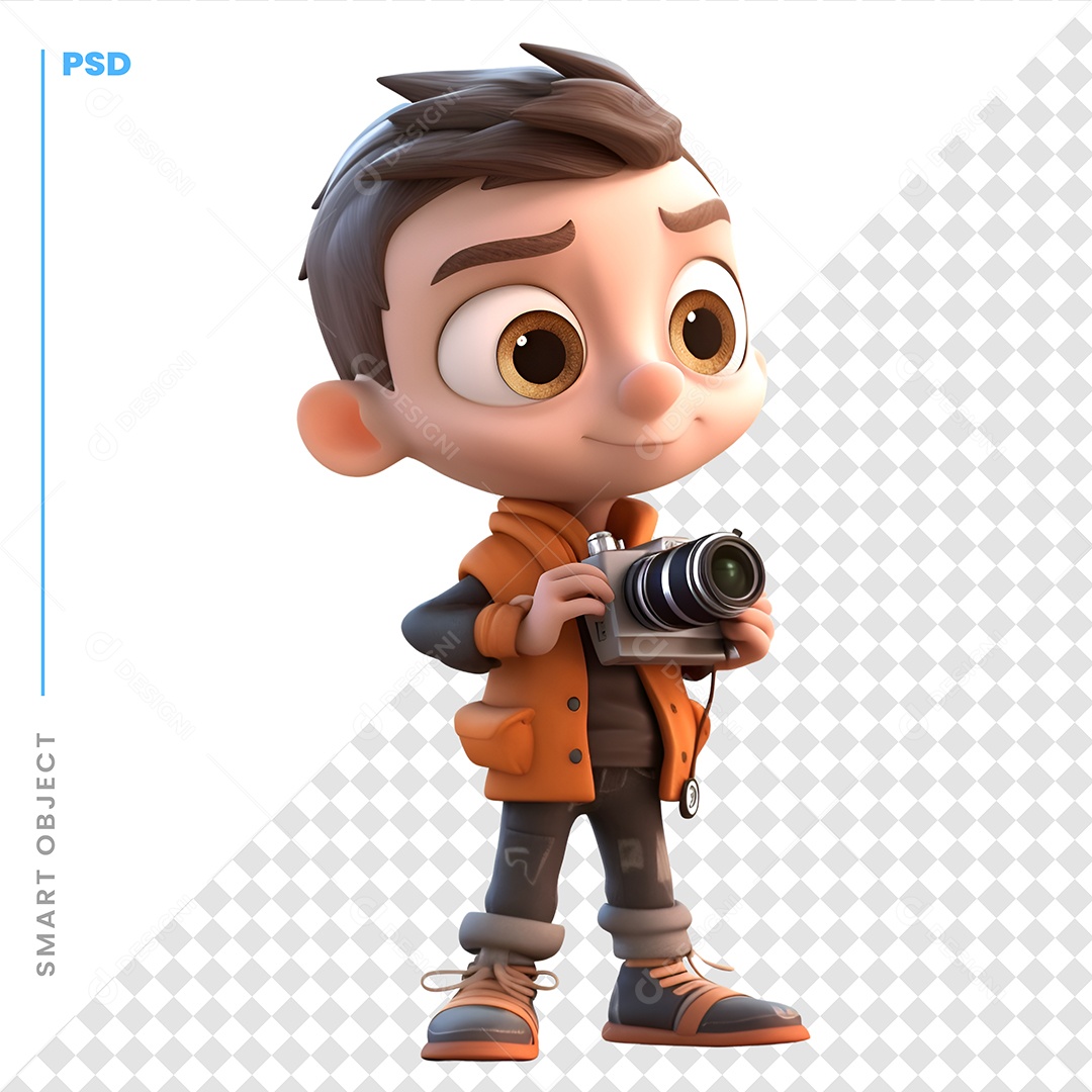 Garoto Com Uma Câmera Personagem 3D Para Composição PSD