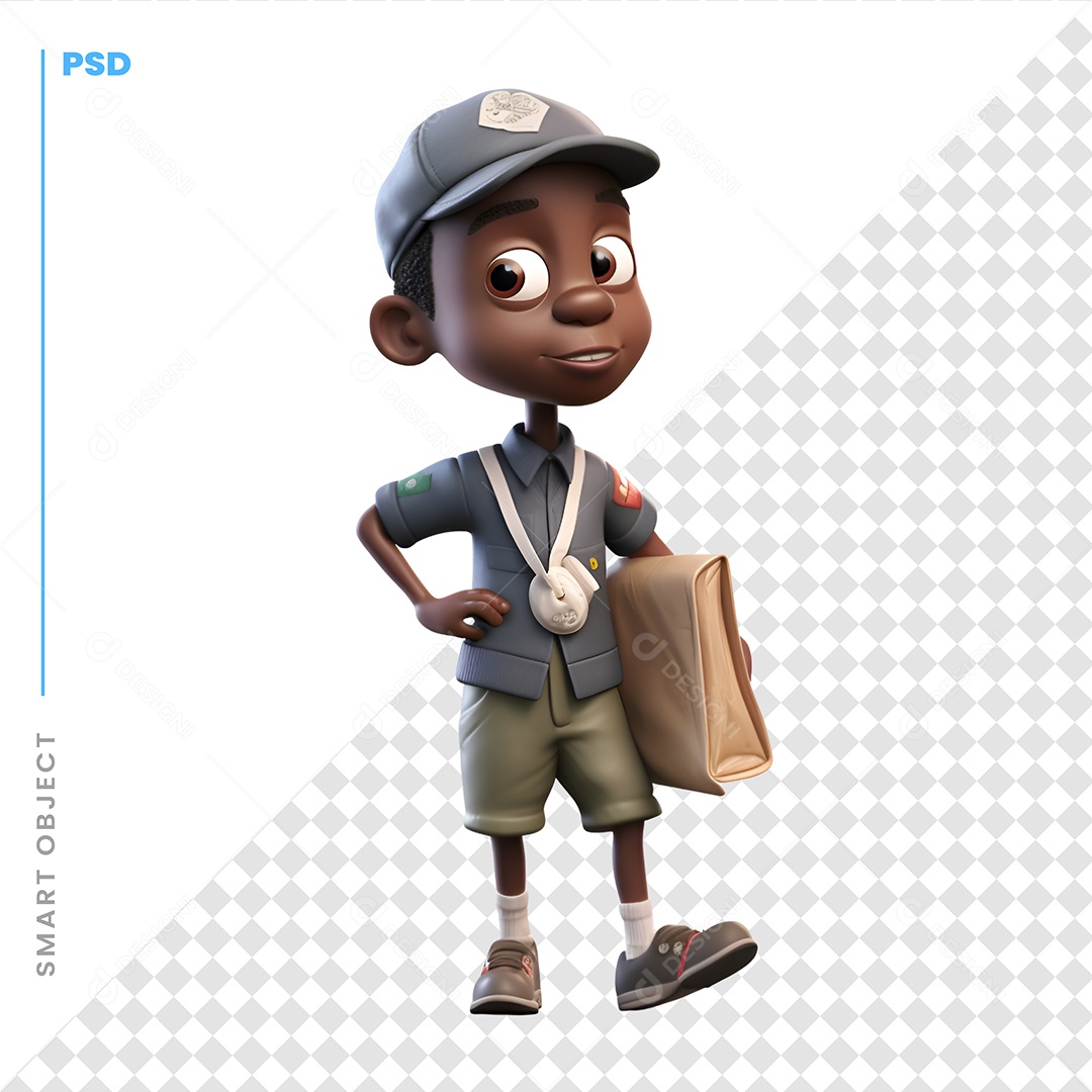 Garoto Com Uma Bolsa Personagem 3D Para Composição PSD