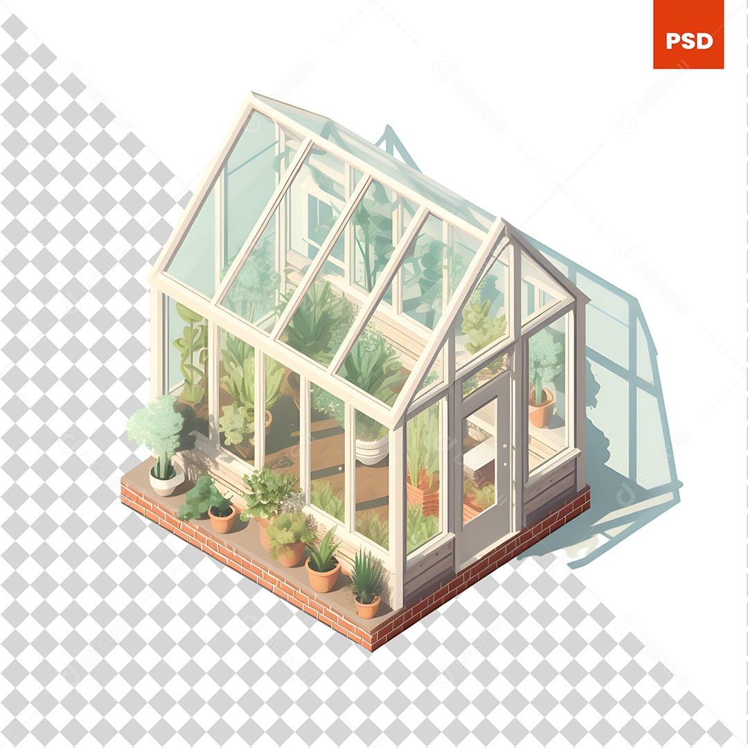 Estufa Com Plantas Vista Isométrica Ilustração Vetorial PSD