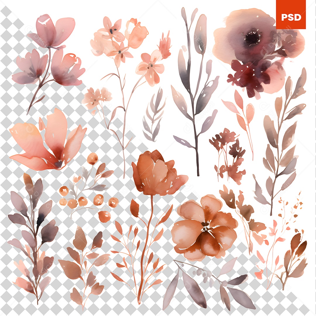 Conjunto De Flores Ilustração PSD