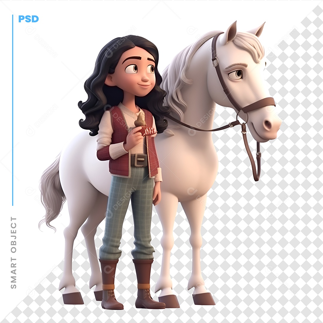 Garota Com Um Cavalo Personagem 3D Para Composição PSD