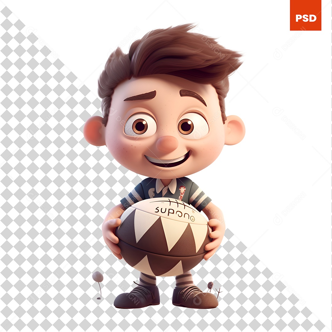 Garoto Com Uma Bola Personagem 3D Para Composição PSD