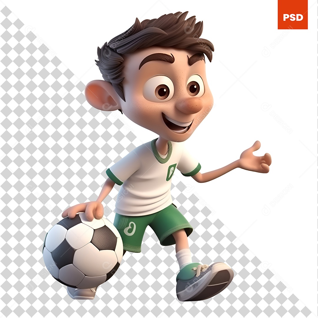Garoto Com Uma Bola De Futebol Personagem 3D Para Composição PSD