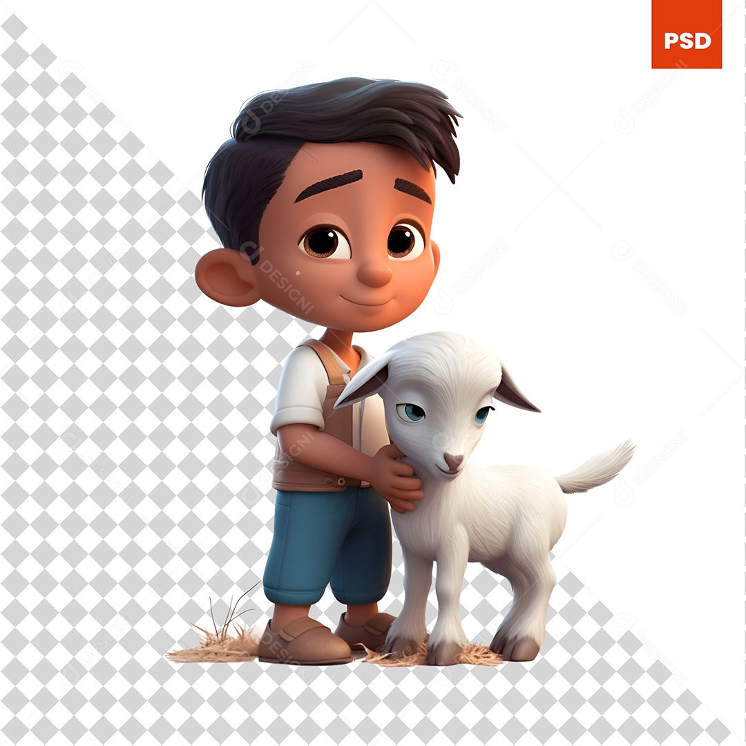 Garoto Com Uma Cabra Personagem 3D Para Composição PSD