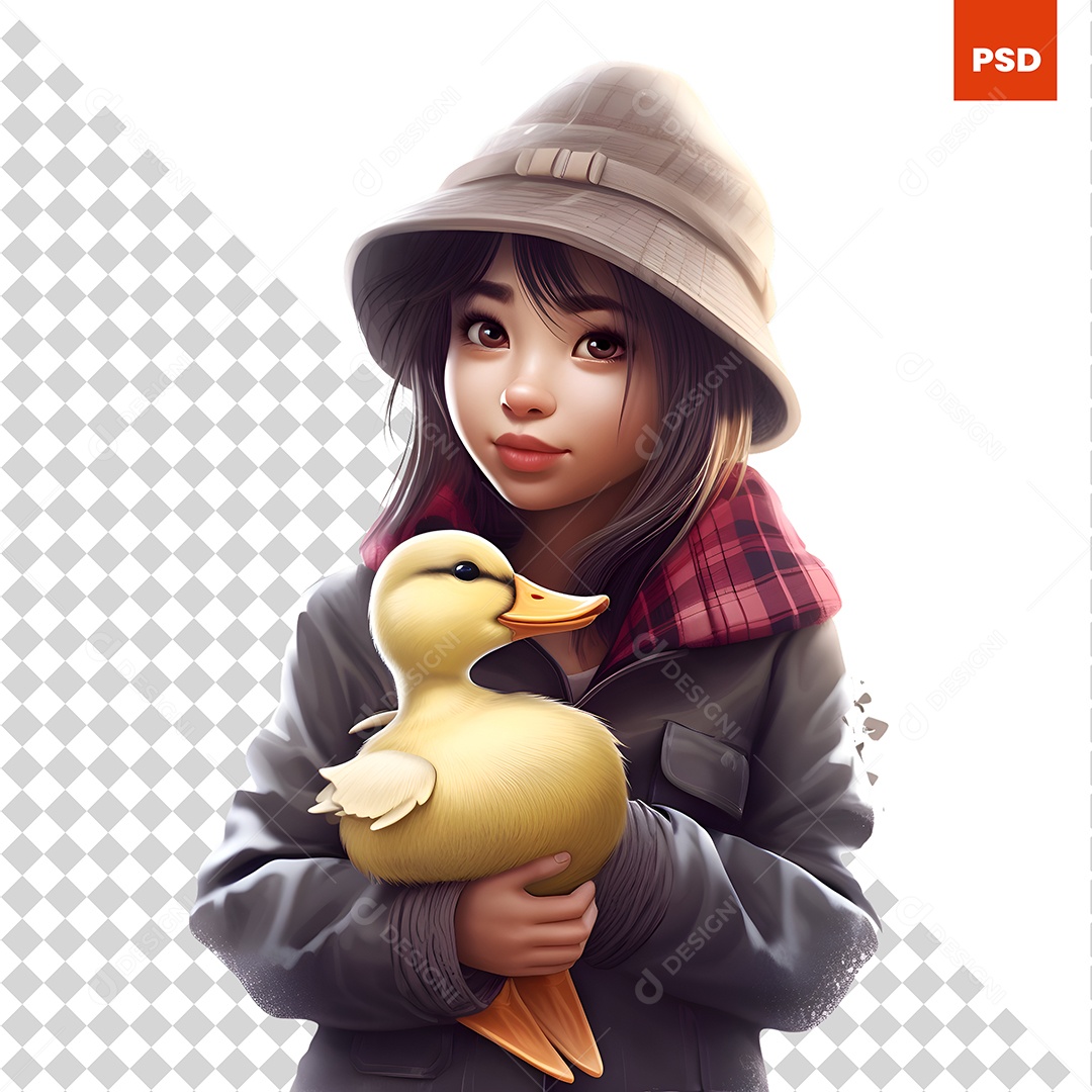 Mulher Segurando Um Pato Personagem 3D Para Composição PSD