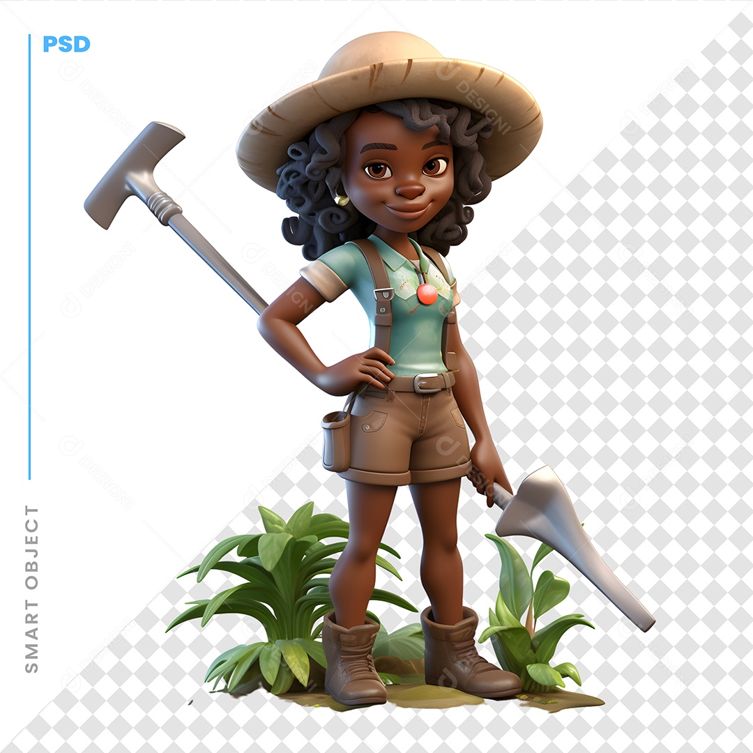 Garota No Safari Personagem 3D Para Composição PSD