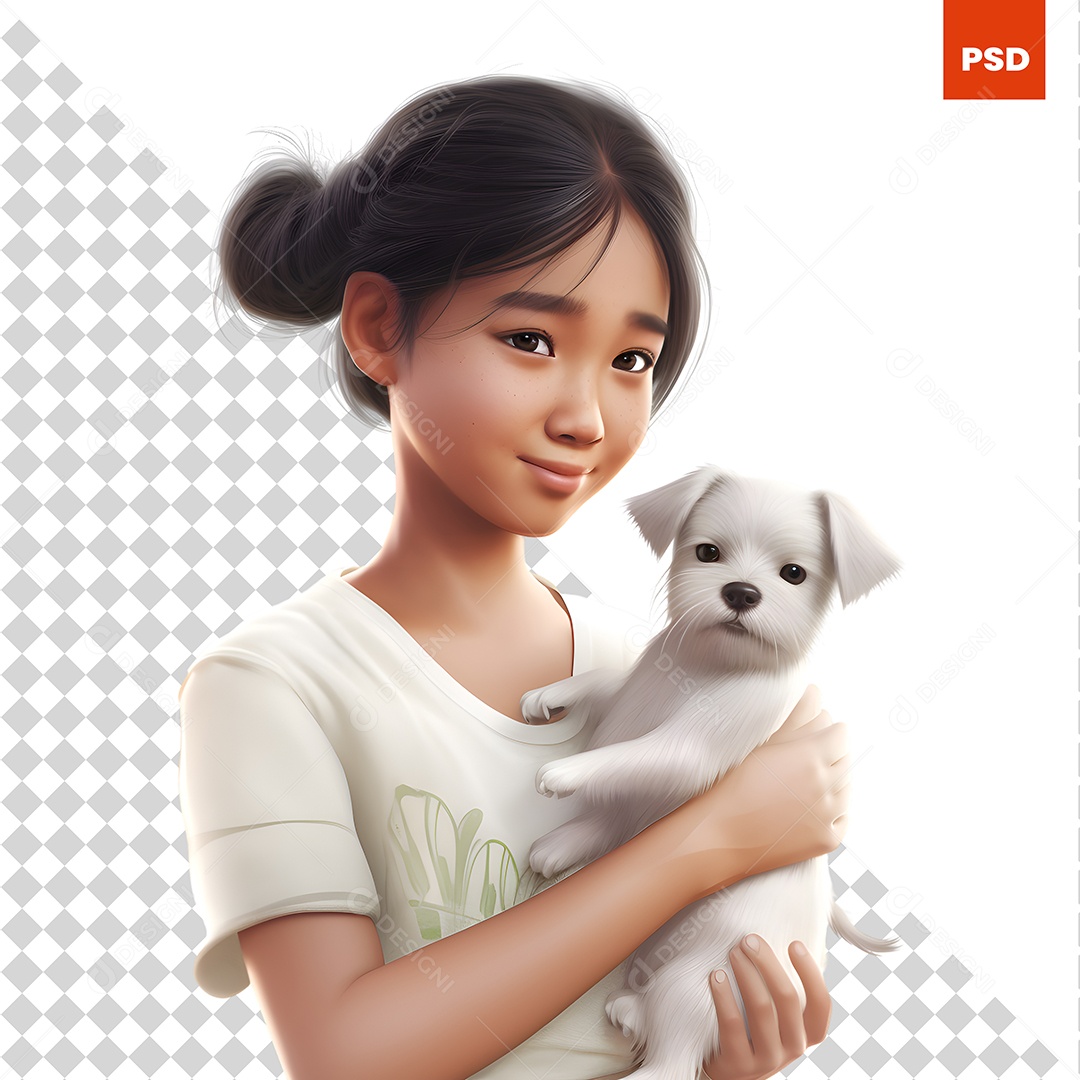 Garota Segurando Um Cachorro Personagem 3D Para Composição PSD