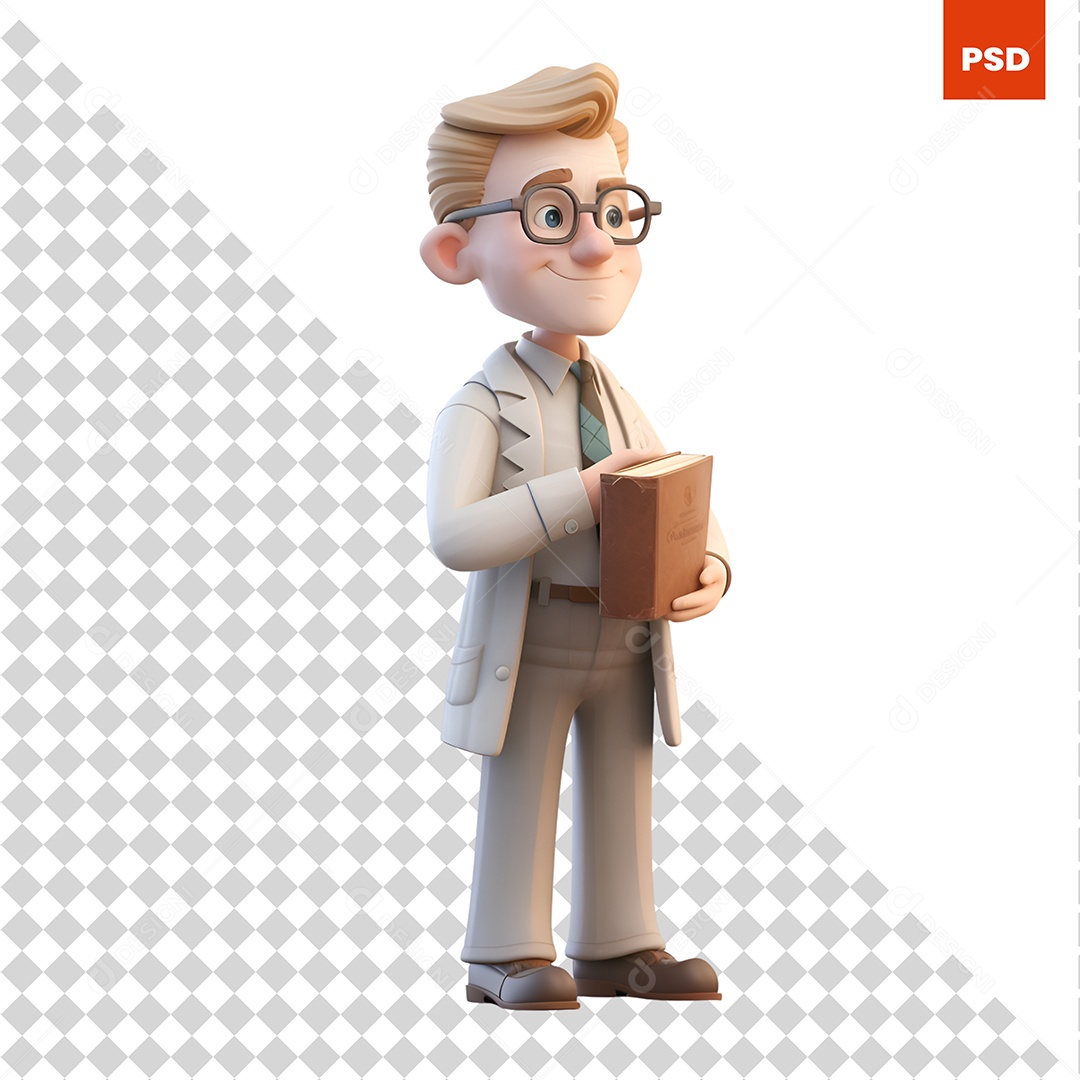 Personagem 3D Com Livro Para Composição PSD
