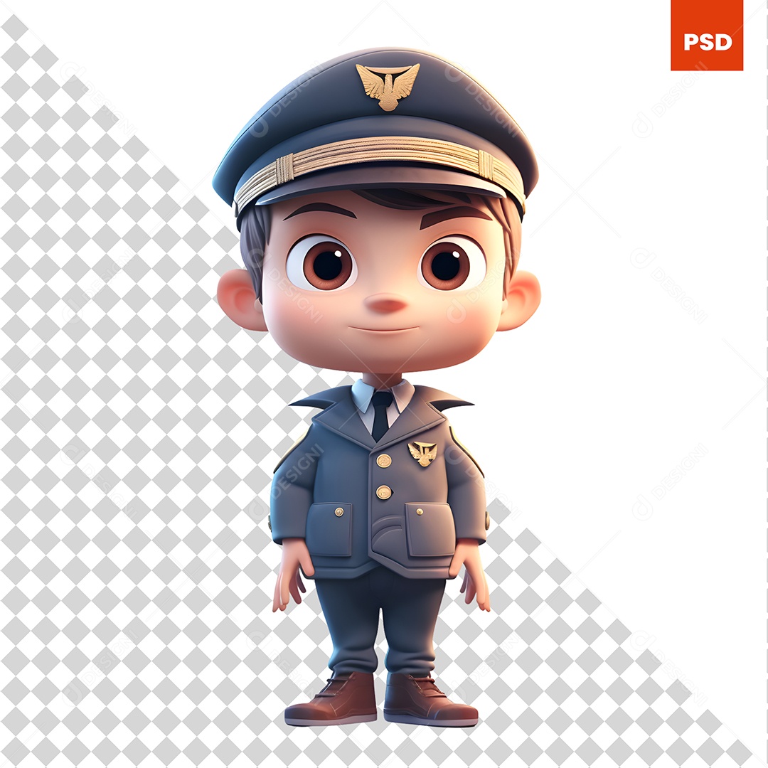 Policial Personagem 3D Para Composição PSD