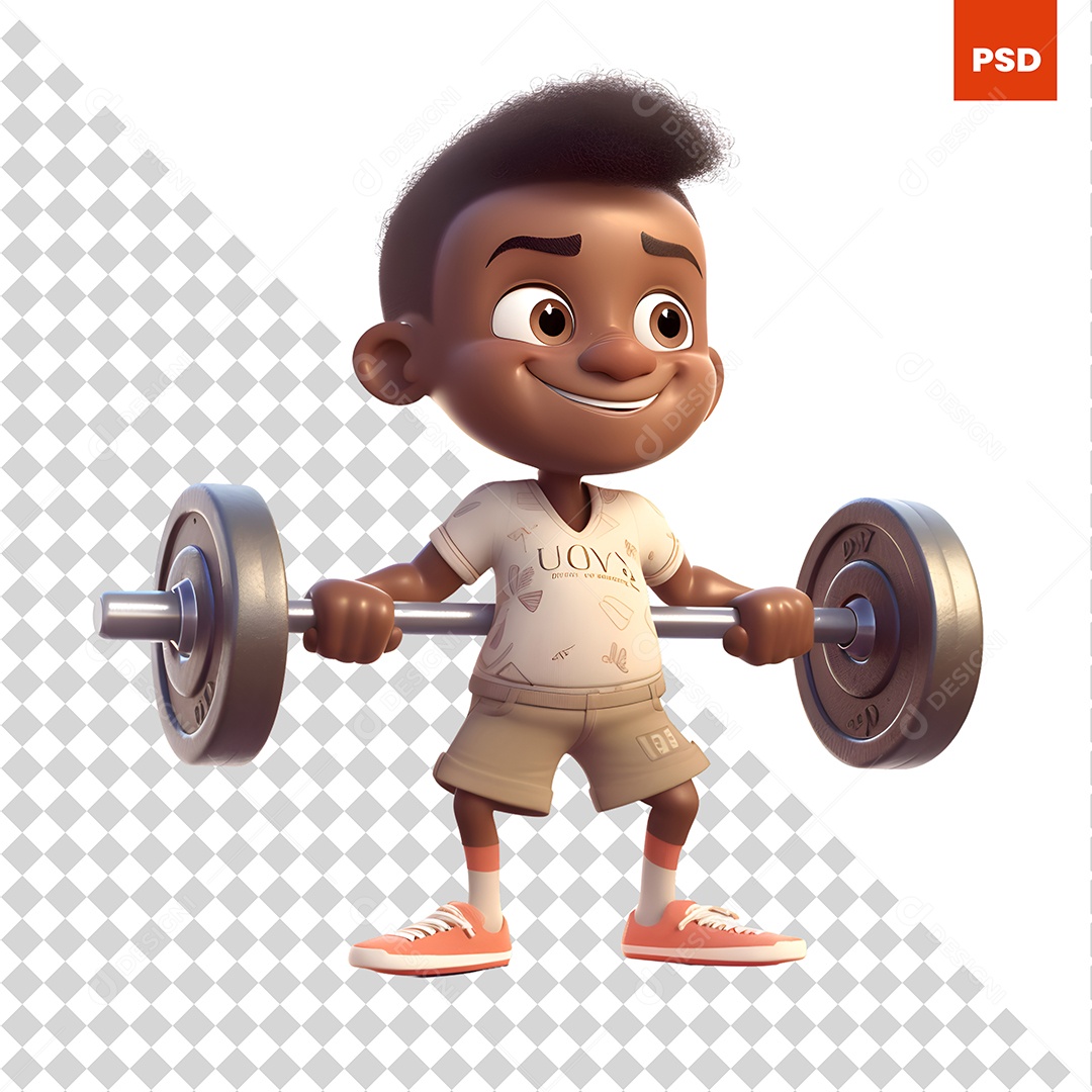 Garoto Levantando Peso Personagem 3D Para Composição PSD