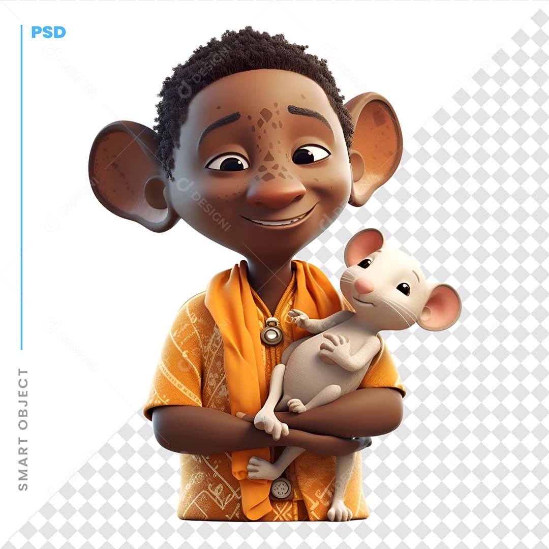 Garota Com Um Rato Personagem 3D Para Composição PSD