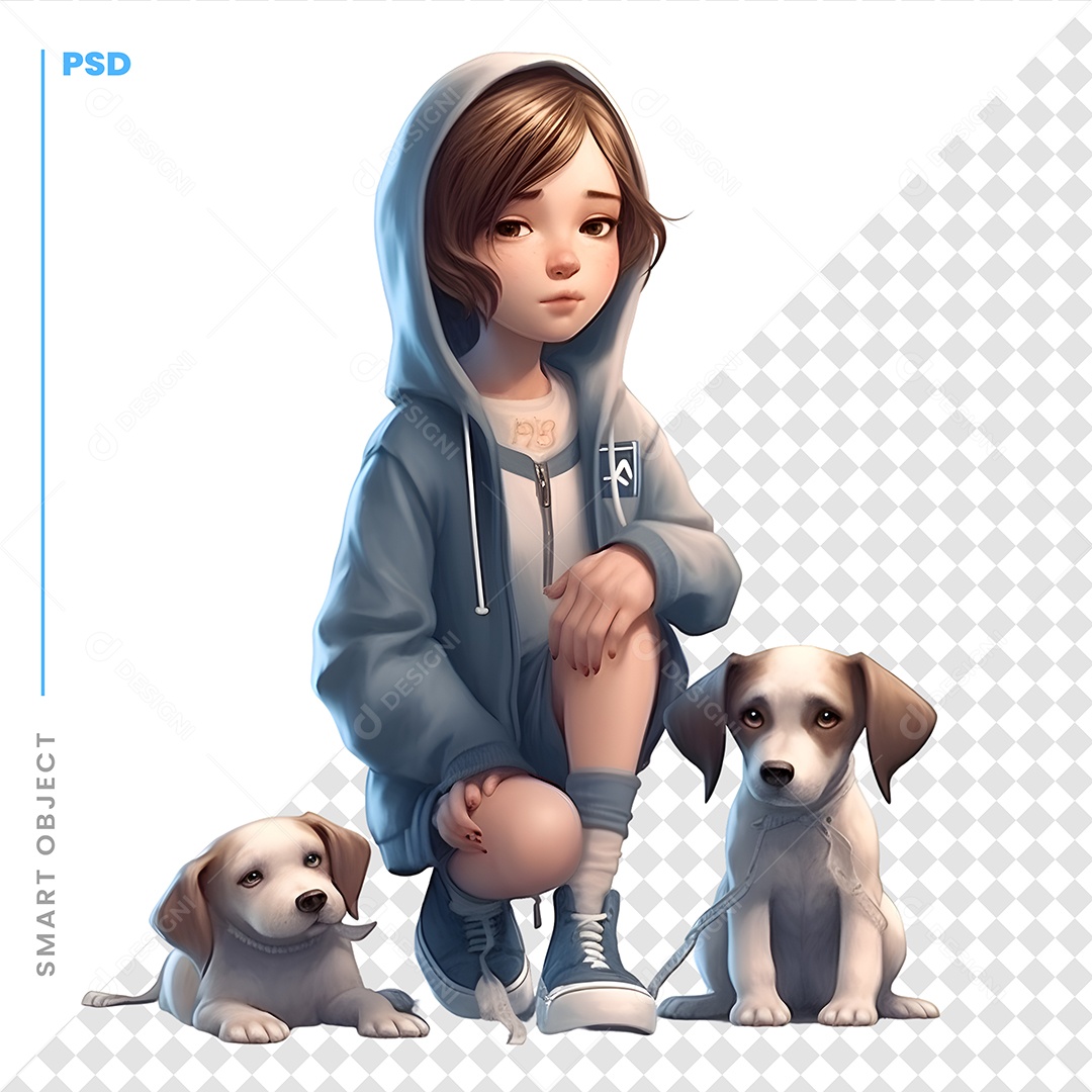 Garota Com Cachorros Personagem 3D Para Composição PSD