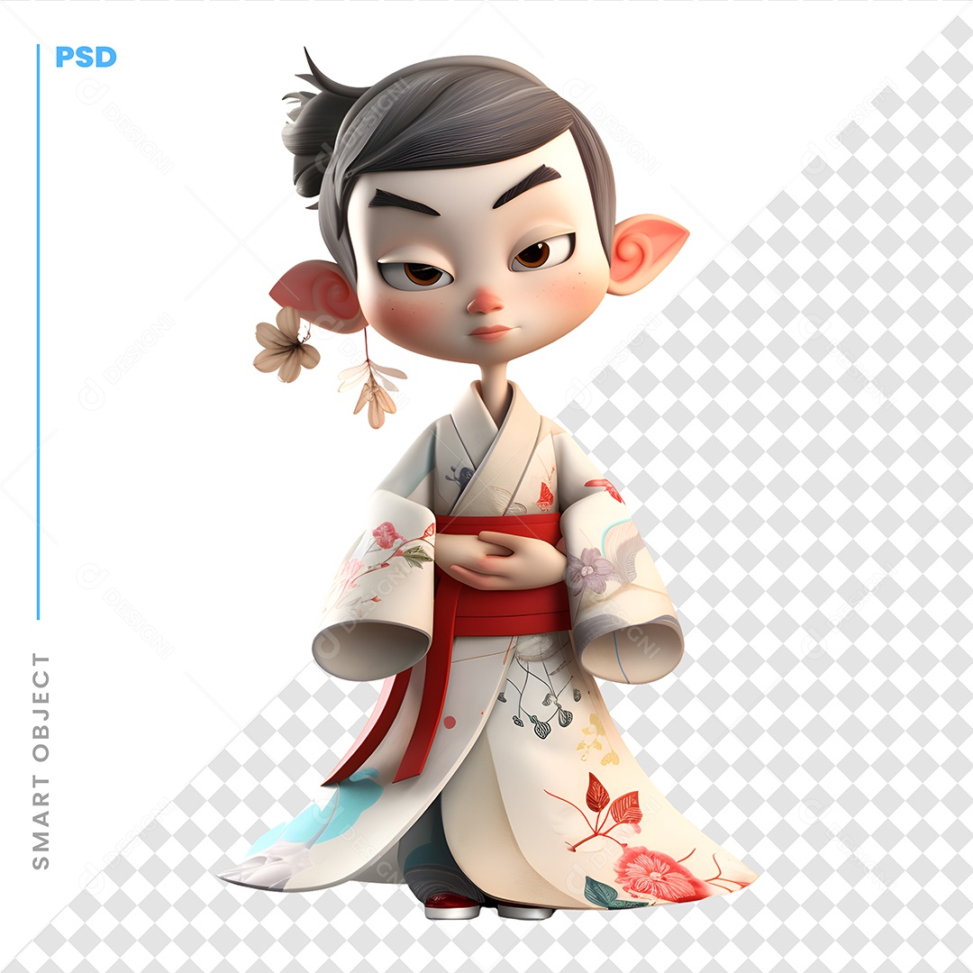 Garota Chinesa Personagem 3D Para Composição PSD
