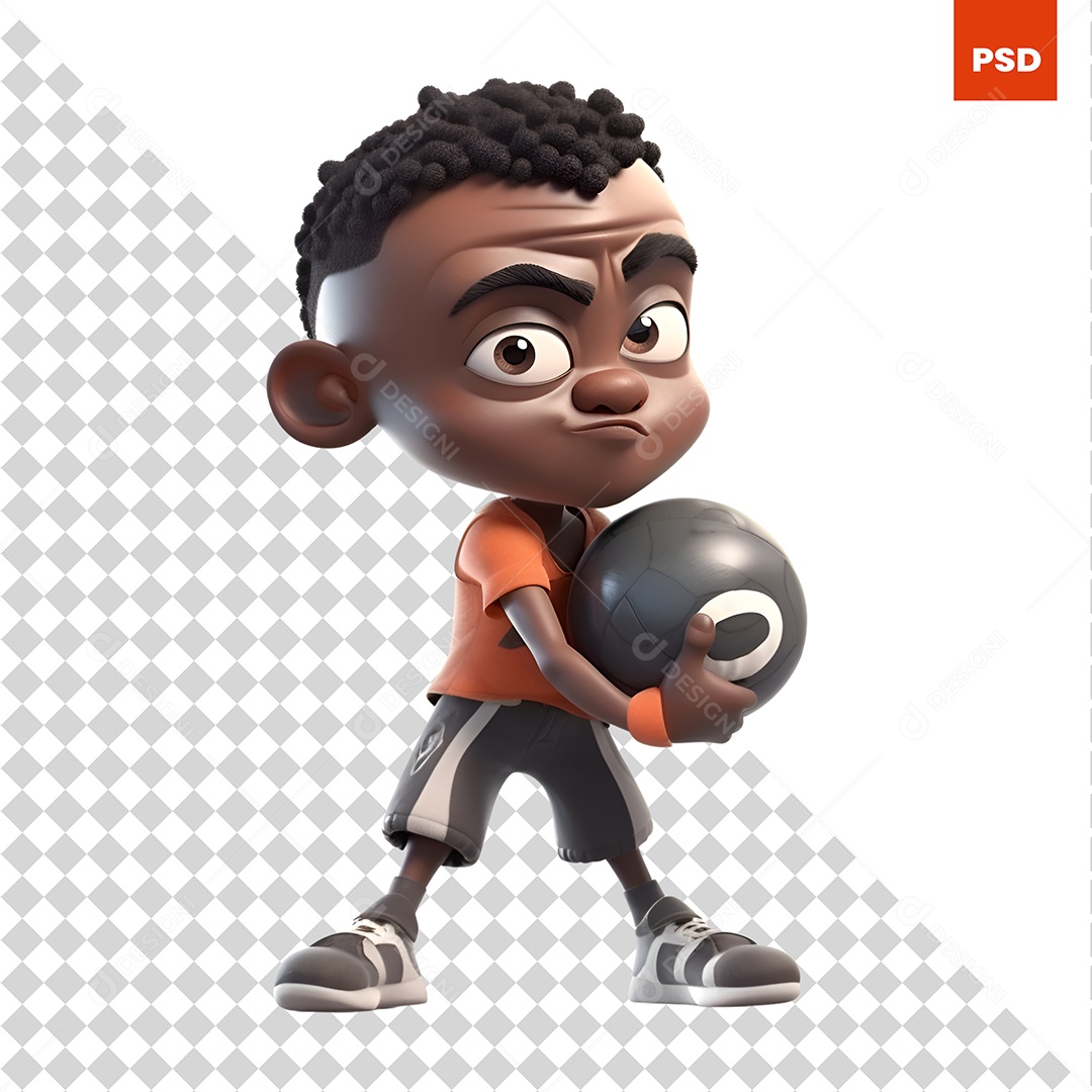 Garoto Com Uma Bola Personagem 3D Para Composição PSD