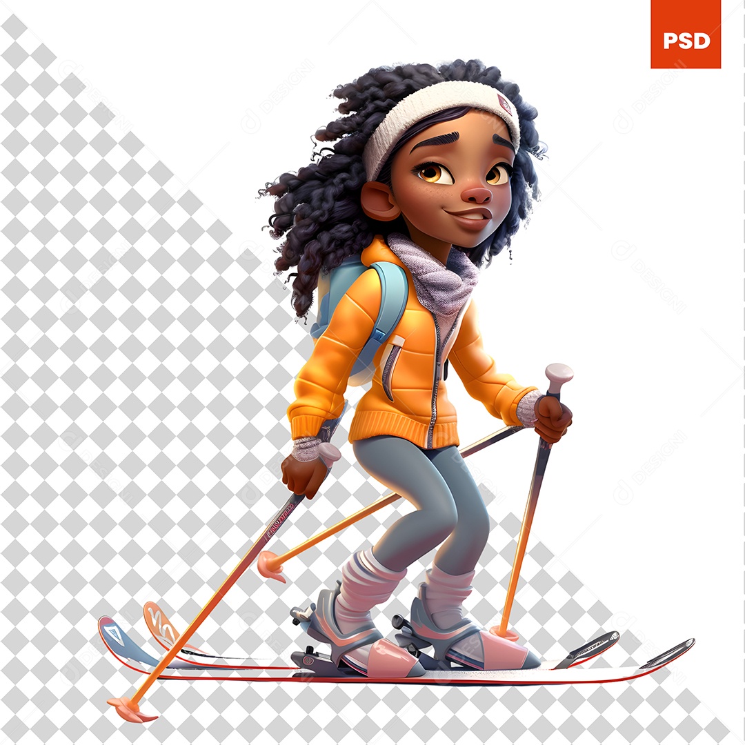 Garoto Esquiando Personagem 3D Para Composição PSD