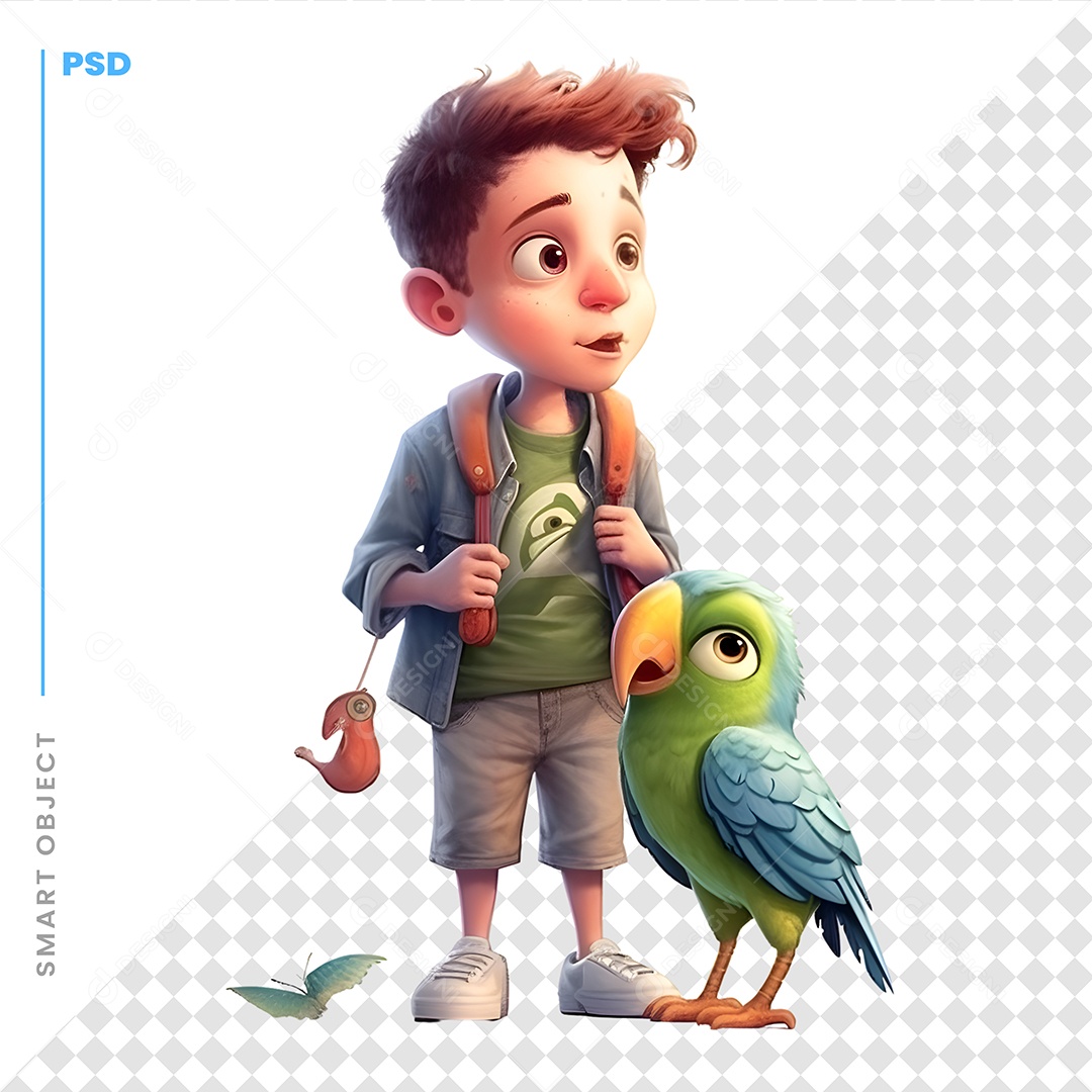 Garoto Com Uma Arara Personagem 3D Para Composição PSD