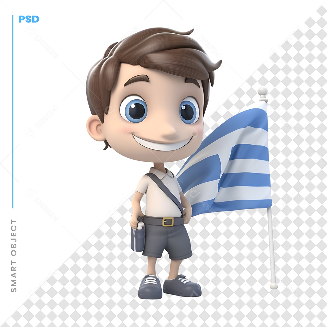 Garoto Com Uma Bandeira Personagem 3D Para Composição PSD