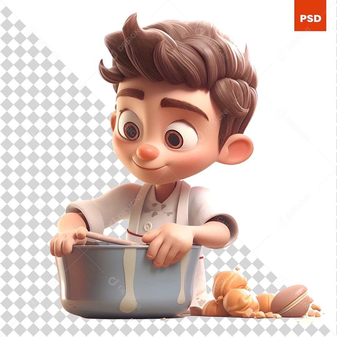 Garoto Cozinheiro Personagem 3D Para Composição PSD
