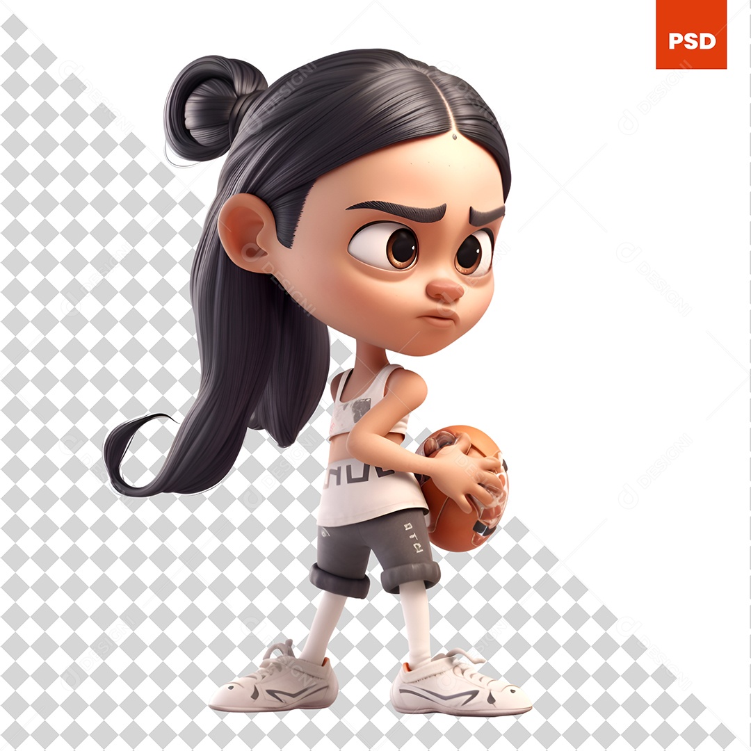 Garota Com Uma Bola Personagem 3D Para Composição PSD